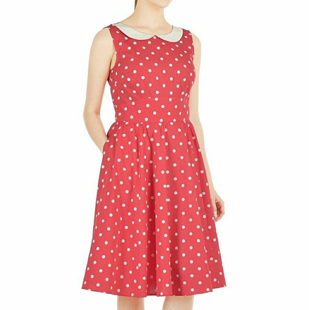 Coral polka dot dress eshakti